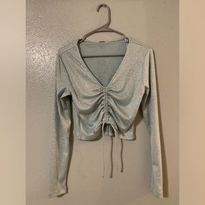 Crop top shimmer long sleeve baby blue